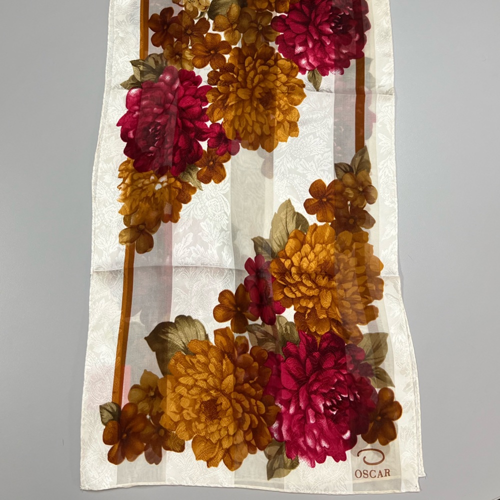 Vintage Oscar De La Renta Silk Floral Scarf - Picture 3 of 11